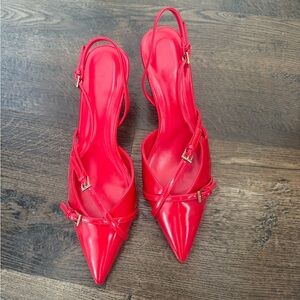 REVOLVE Striking Red Pointed Slingback Heels